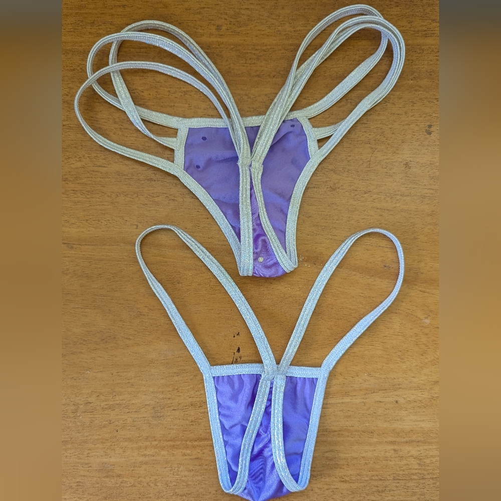 Vintage String Micro Bikini Exotic Dancer Purple Rhinestone‎ Rave V-string - Picture 3 of 14
